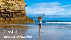  Presentation with atlantic - Slide deck consisting of woman-tourist-enjoying-atlantic-ocean background and a teal colored foreground