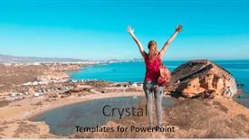  Presentation with coast - Slide deck consisting of woman-tourist-enjoying-beautiful-beach background and a coral colored foreground