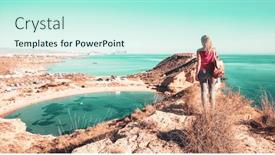  Presentation with tourist - Presentation enhanced with woman-tourist-enjoying-beautiful-beach background and a cool aqua colored foreground