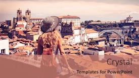  Presentation with iron - Presentation enhanced with woman-tourist-enjoying-beautiful-panoramic background and a coral colored foreground