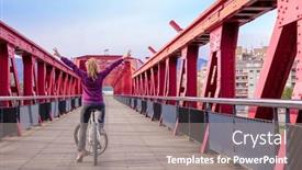  Presentation with bicycle - PPT theme with woman-tourist-enjoying-bicycle background and a gray colored foreground