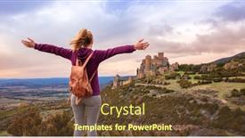  Presentation with tourist - Presentation theme having woman-tourist-enjoying-impressive-view background and a tawny brown colored foreground