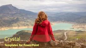  Presentation with panoramic - Presentation design consisting of woman-tourist-enjoying-panoramic-landscape background and a tawny brown colored foreground