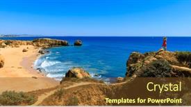  Presentation with algarve - PPT theme consisting of woman-tourist-enjoying-panoramic-view background and a tawny brown colored foreground