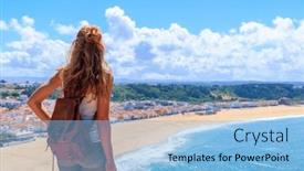  Presentation with atlantic - PPT theme featuring woman-tourist-enjoying-panoramic-view background and a light blue colored foreground