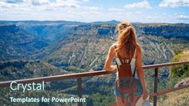  Presentation with panoramic - Presentation featuring woman-tourist-enjoying-panoramic-view background and a ocean colored foreground