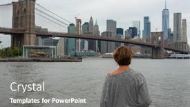  Presentation with brooklyn bridge - Amazing theme having woman-tourist-enjoying-view backdrop and a gray colored foreground