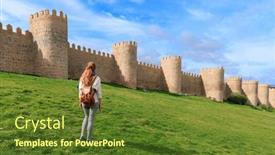  Presentation with tourist - Slide deck consisting of woman-tourist-enjoying-view background and a tawny brown colored foreground
