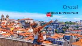  Presentation with panoramic - PPT theme consisting of woman-tourist-holding-portuguese-flag background and a cyan colored foreground