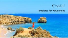  Presentation with algarve - Theme having woman-tourist-in-algarve-coast background and a light gray colored foreground