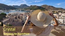  Presentation with tourist - Slide deck enhanced with woman-tourist-in-cartagena-spain background and a tawny brown colored foreground