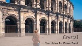  Presentation with tourist - Slide set featuring woman-tourist-in-france-arena and a coral colored foreground