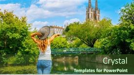 Presentation with tourist - Slide deck enhanced with woman-tourist-in-france-niort background and a tawny brown colored foreground