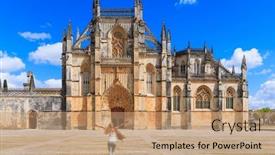  Presentation with monastery - Slides with woman-tourist-in-front background and a coral colored foreground