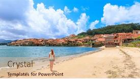  Presentation with tourist - Slide deck having woman-tourist-in-galicia-combarro background and a lemonade colored foreground