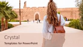  Presentation with tourist - PPT theme consisting of woman-tourist-in-marrakech-el background and a lemonade colored foreground