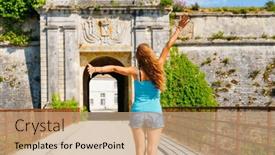  Presentation with maritime - PPT theme having woman-tourist-in-oleron-island background and a coral colored foreground
