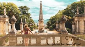  Presentation with tourist - PPT theme consisting of woman-tourist-in-portugal-sanctuary background and a coral colored foreground