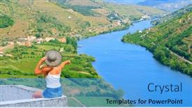  Presentation with tourist - Presentation having woman-tourist-in-the-viewpoint background and a light blue colored foreground