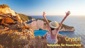  Presentation with zakynthos - Slides consisting of woman-tourist-in-zakynthos-greece background and a tawny brown colored foreground