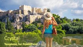  Presentation with tourist - PPT layouts consisting of woman-tourist-looking-at-acropolis background and a tawny brown colored foreground