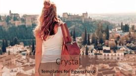  Presentation with arabic woman - Presentation theme featuring woman-tourist-looking-at-ancient background and a coral colored foreground