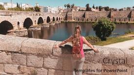  Presentation with tourist - Presentation theme having woman-tourist-looking-at-ancient background and a coral colored foreground
