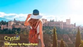  Presentation with granada - PPT theme enhanced with woman-tourist-looking-at-ancient background and a tawny brown colored foreground