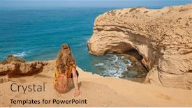 Presentation with atlantic - Slide set featuring woman-tourist-looking-at-arch background and a coral colored foreground