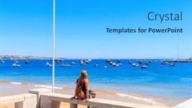  Presentation with atlantic - Theme enhanced with woman-tourist-looking-at-boats background and a light gray colored foreground