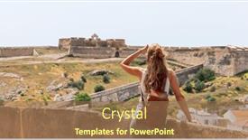  Presentation with algarve - PPT theme having woman-tourist-looking-at-castle background and a coral colored foreground