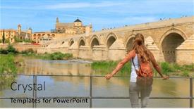  Presentation with cordoba - Slide set with woman-tourist-looking-at-cordoba background and a coral colored foreground