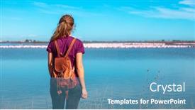  Presentation with flamingo - Presentation design consisting of woman-tourist-looking-at-flock background and a teal colored foreground