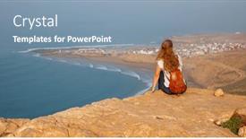  Presentation with morocco - Presentation theme featuring woman-tourist-looking-at-morocco background and a seafoam green colored foreground
