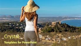  Presentation with panoramic - Slides having woman-tourist-looking-at-panoramic background and a tawny brown colored foreground