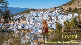  Presentation with panoramic - Presentation design having woman-tourist-looking-at-panoramic background and a tawny brown colored foreground