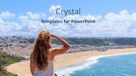  Presentation with tourist - Presentation design with woman-tourist-looking-at-panoramic background and a light blue colored foreground