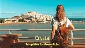  Presentation with tourist - Presentation consisting of woman-tourist-looking-at-panoramic background and a tawny brown colored foreground