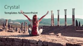  Presentation with morocco - PPT theme with woman-tourist-looking-at-volubilis background and a soft green colored foreground