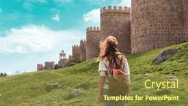  Presentation with tourist - Presentation enhanced with woman-tourist-looking-of-avila background and a tawny brown colored foreground
