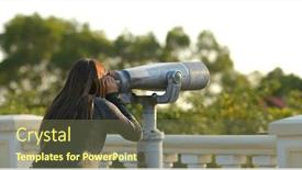 Presentation with binocular - Presentation theme featuring woman-tourist-looking-though background and a tawny brown colored foreground
