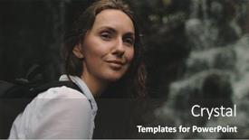  Presentation with waterfall woman - Cool new PPT theme with woman-tourist-near-splashing-waterfall backdrop and a dark gray colored foreground