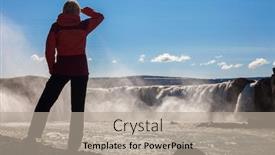  Presentation with waterfall woman - Slide set enhanced with woman-tourist-or-female-hiker background and a light gray colored foreground
