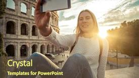  Presentation with woman world - Amazing PPT layouts having woman tourist selfie with phone backdrop and a violet colored foreground
