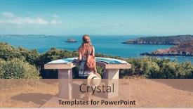  Presentation with tourist - Presentation theme enhanced with woman-tourist-standing-on-orientation background and a coral colored foreground