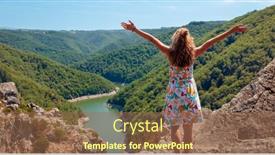  Presentation with river forest - Theme consisting of woman-tourist-standing-on-rock background and a violet colored foreground