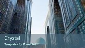  Presentation with building uzbekistan - Colorful theme enhanced with woman-tourist-stands-near backdrop and a ocean colored foreground