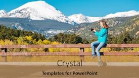  Presentation with changing season - Presentation theme featuring tourist taking photo season changing background and a coral colored foreground