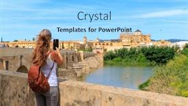  Presentation with cordoba - Presentation theme having woman-tourist-taking-picture background and a arctic colored foreground