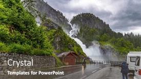  Presentation with waterfall woman - PPT layouts having woman-tourist-taking-pictures background and a tawny brown colored foreground